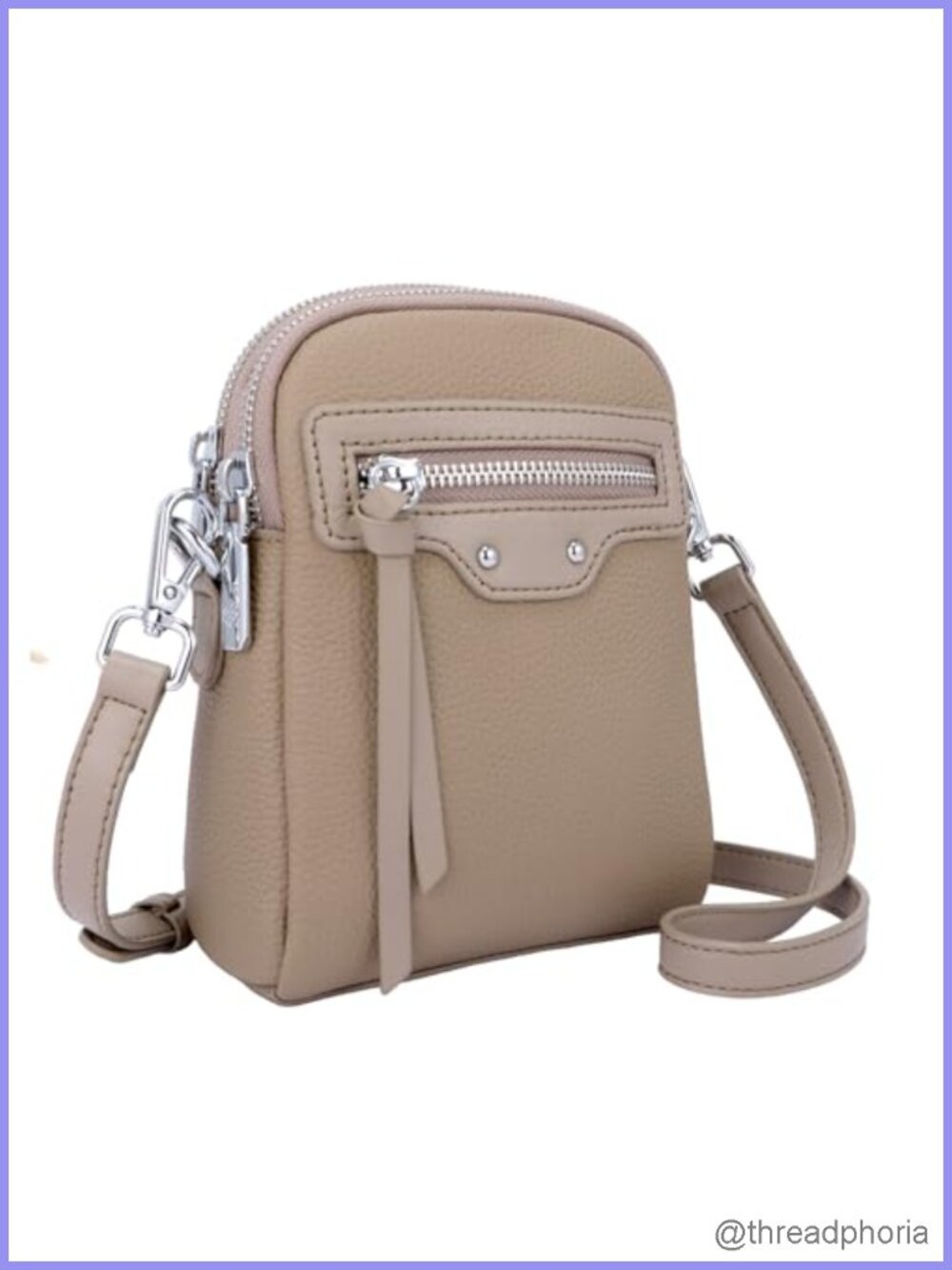 Small Genuine Leather Crossbody Bag w/ Adjustable Strap, Khaki Purse